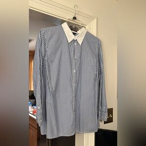 Chaps Navy and White Striped Blouse